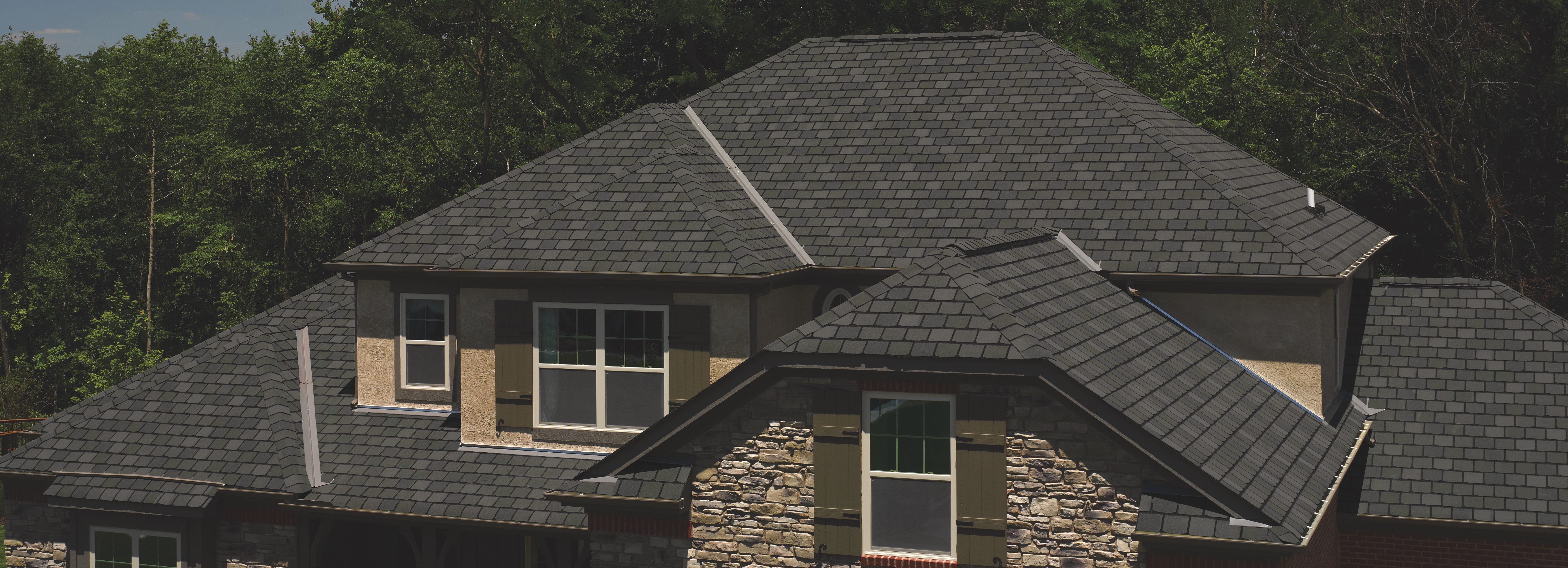 A multi-level roof on a residential home.